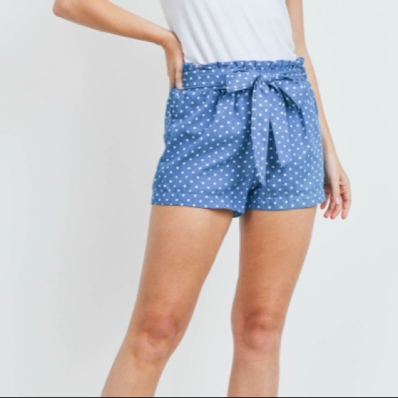Blue & White Polka Dot, Paper Bag Shorts - Picture 4 of 4